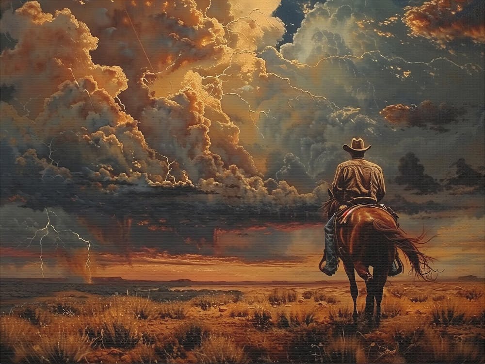 Into The Storm Painting Cowboy Western, Wall Art Decor, Canvas Print, Cowboy Gift, Western Art, History Gift