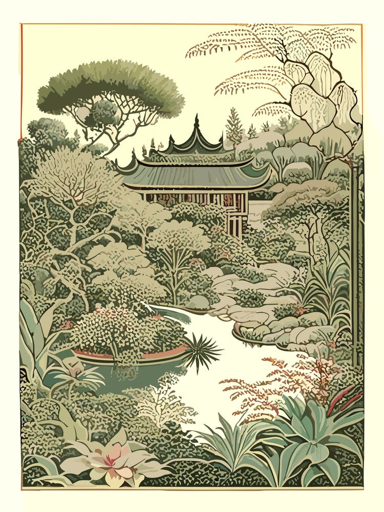 Lan Su Chinese Garden, Usa Vintage Botanical