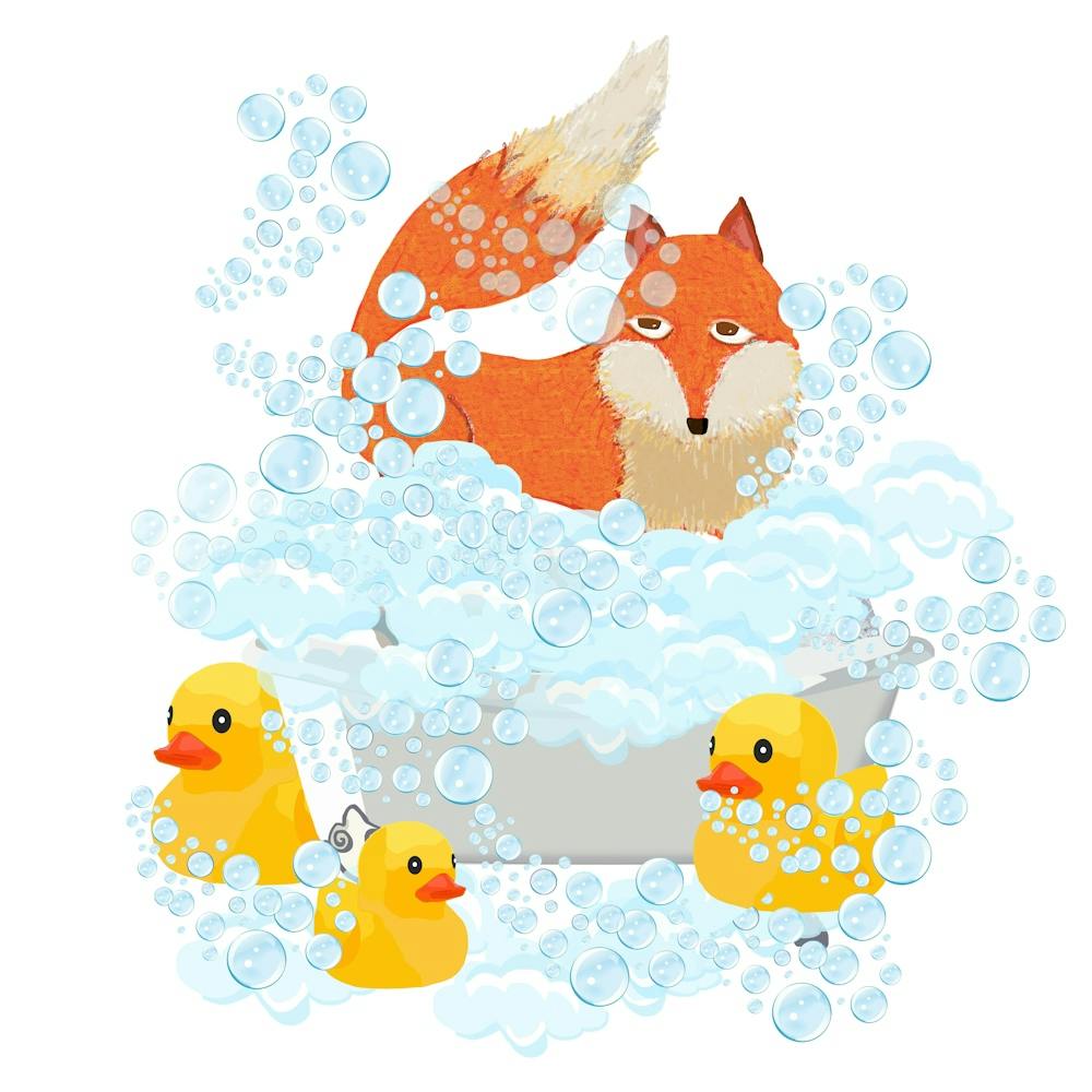 Fox enjoying bath time