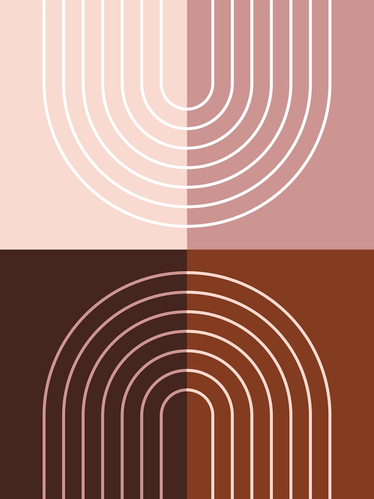 Abstract Rainbow Line and Blocks V in Purple Rose Gold Midcentury Modern