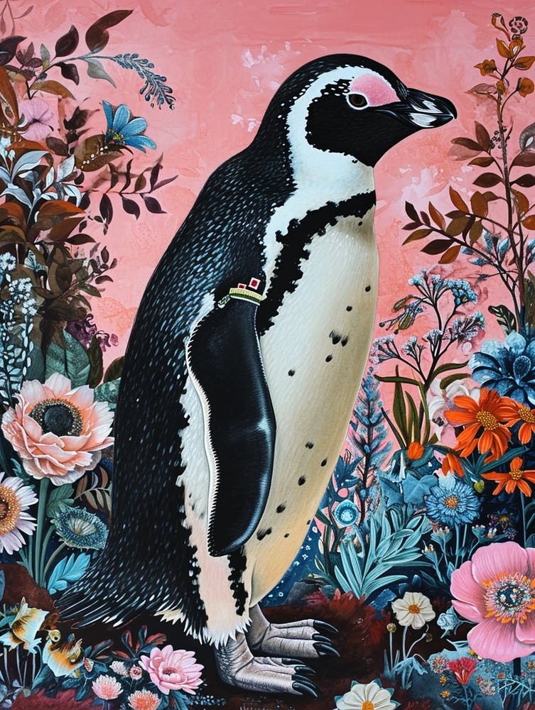 Floral Animal Painting Emperor Penguin 4