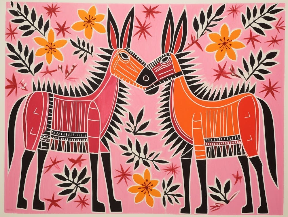 Donkey 3 Folk Style Animal Illustration