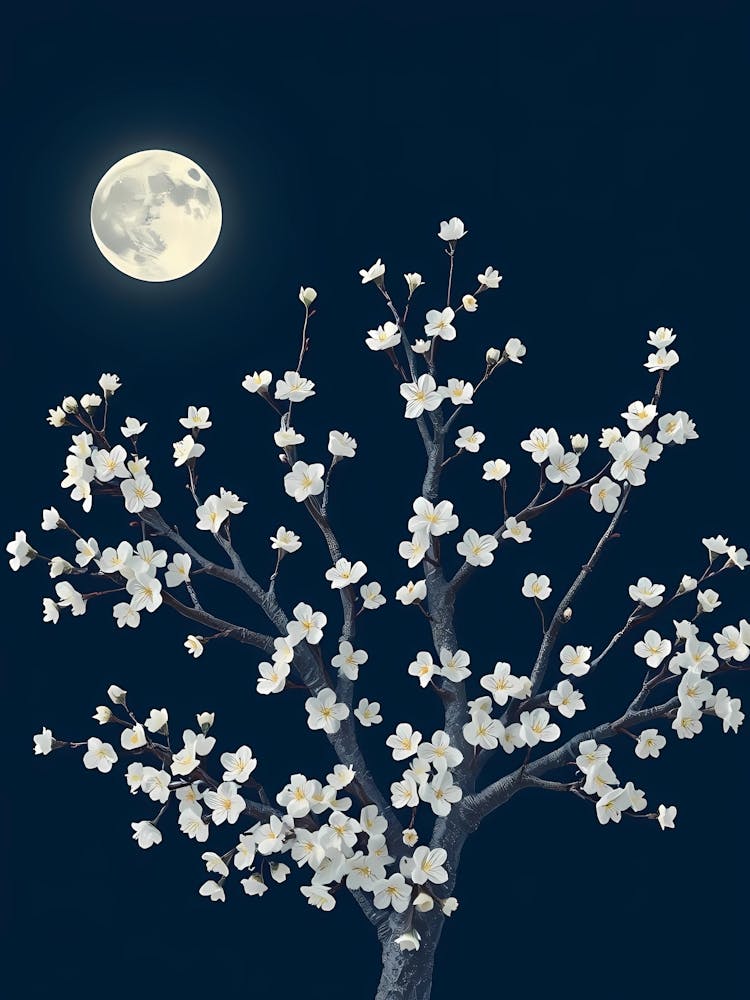 Cherry Blossom Tree With Moon 2