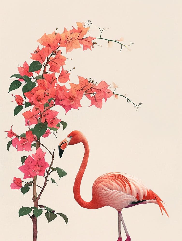 Chilean Flamingo Bougainvillea Minimalist Illustration 3