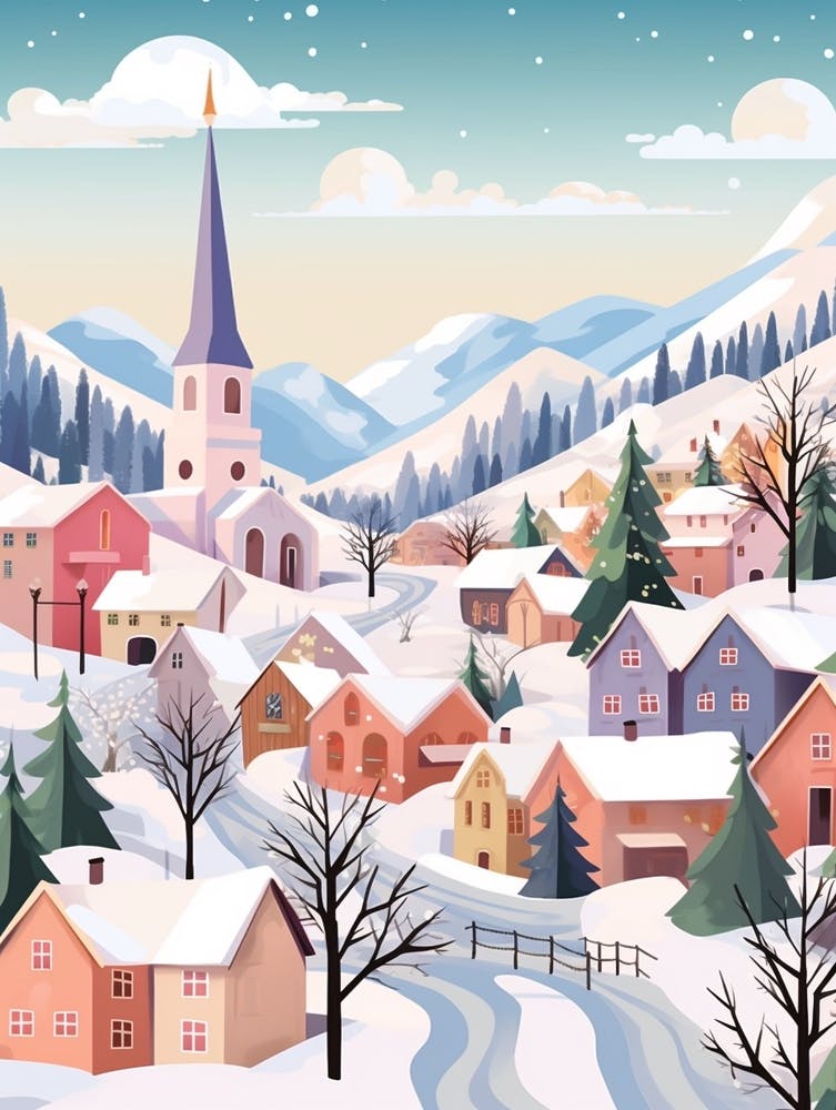Vintage Winter Travel Illustration Transylvania Romania 1