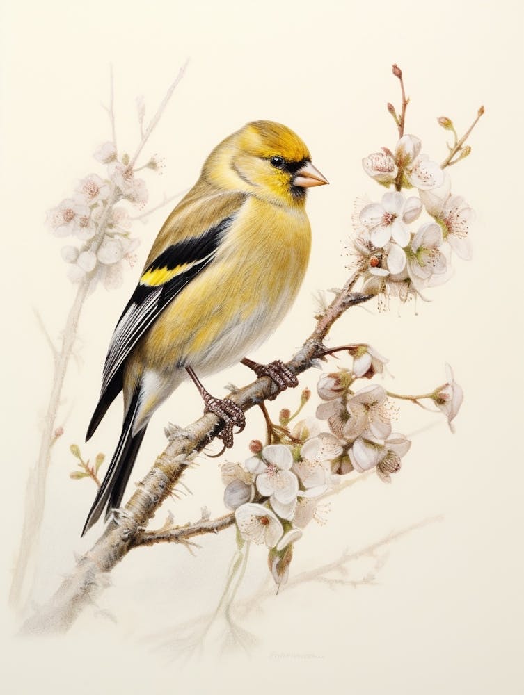 Dessin Oiseau Vintage Chardonneret Jaune 2