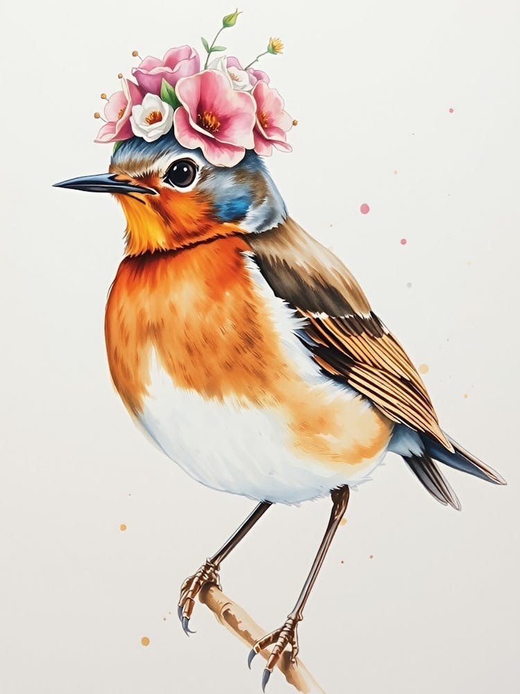 Robin With Flowers 1