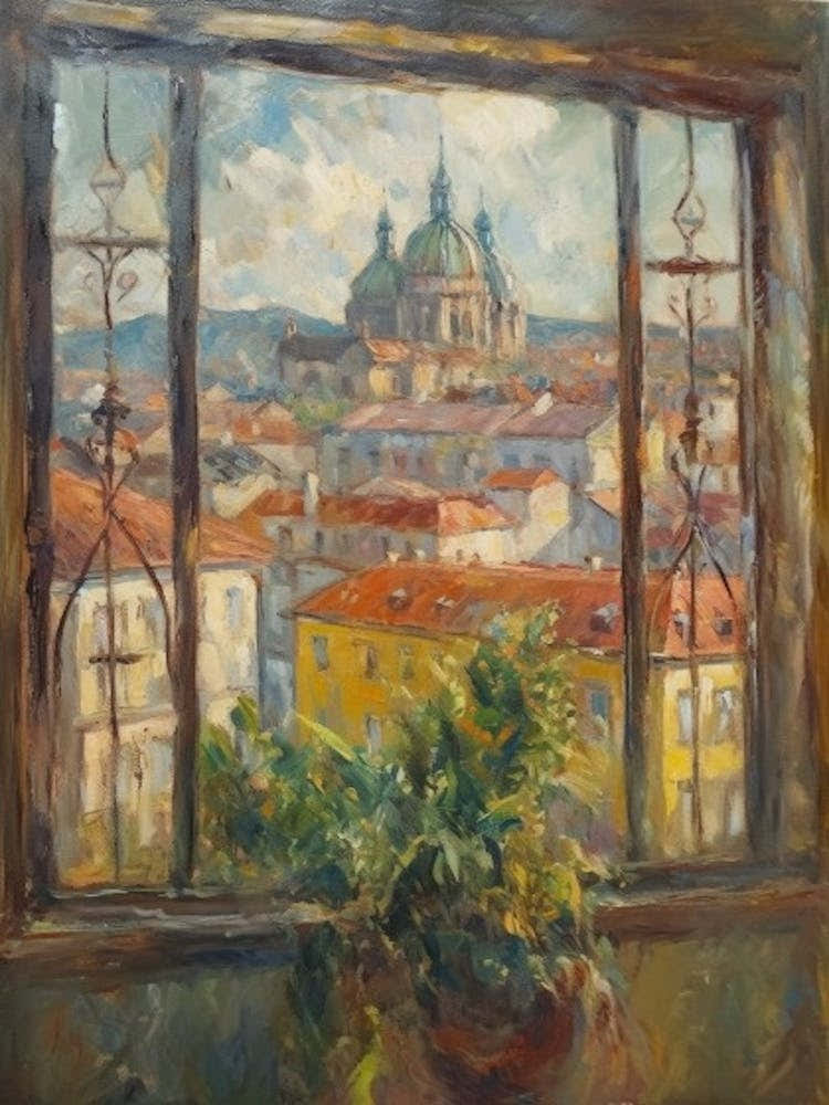 Window View Of Prague In The Style Of Impressionism 3
