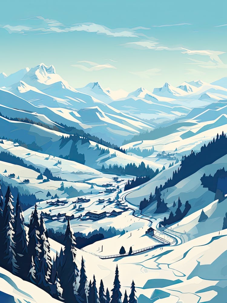 Kitzbuhel   Austria, Ski Resort Illustration 2 Simple Style