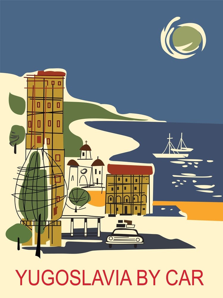 Yugoslavia By Car, Vintage Travel Poster