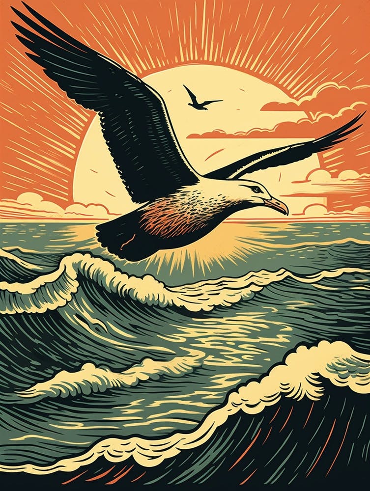 Vintage Bird Linocut Albatross 3