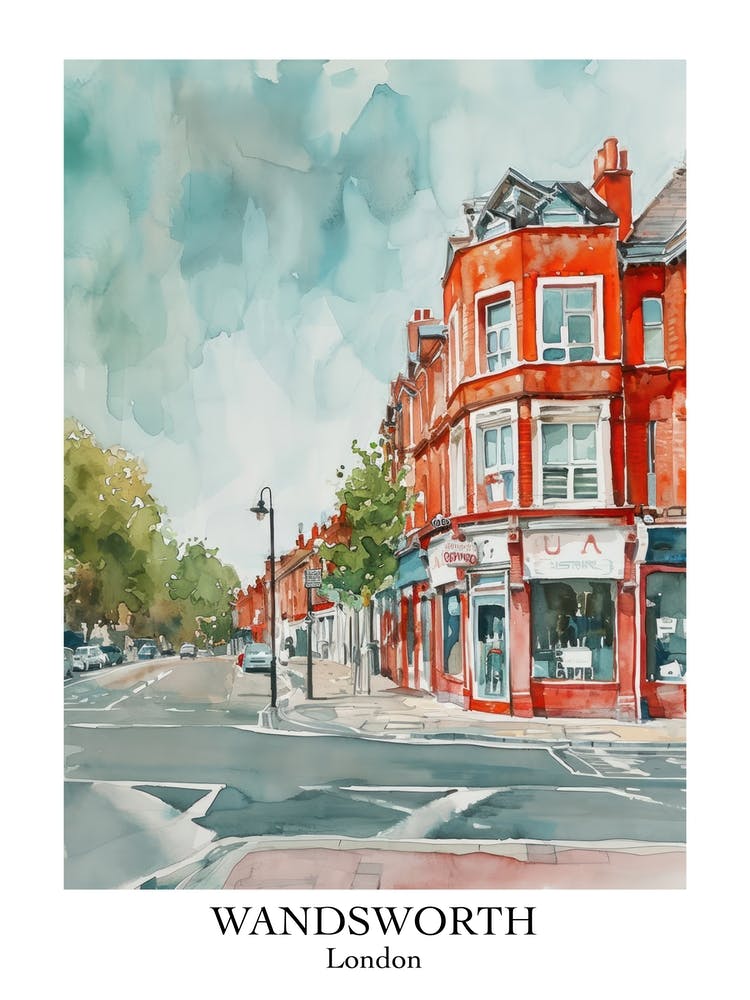 Wandsworth London Borough   Street Watercolour 2 Poster
