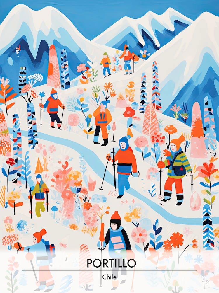 Portillo   Chile, Ski Resort Poster Illustration 3