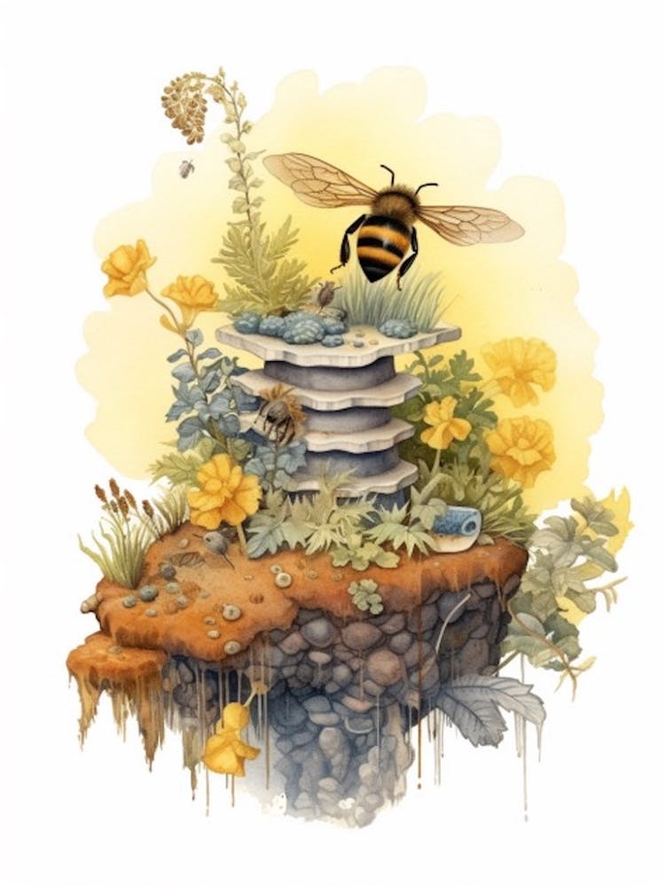 Mining Bee Beehive Watercolour Illustration 3