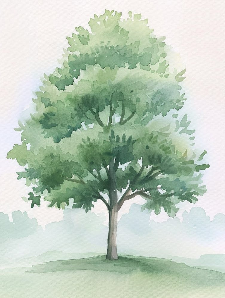 Paulownia Tree Atmospheric Watercolour Painting 1