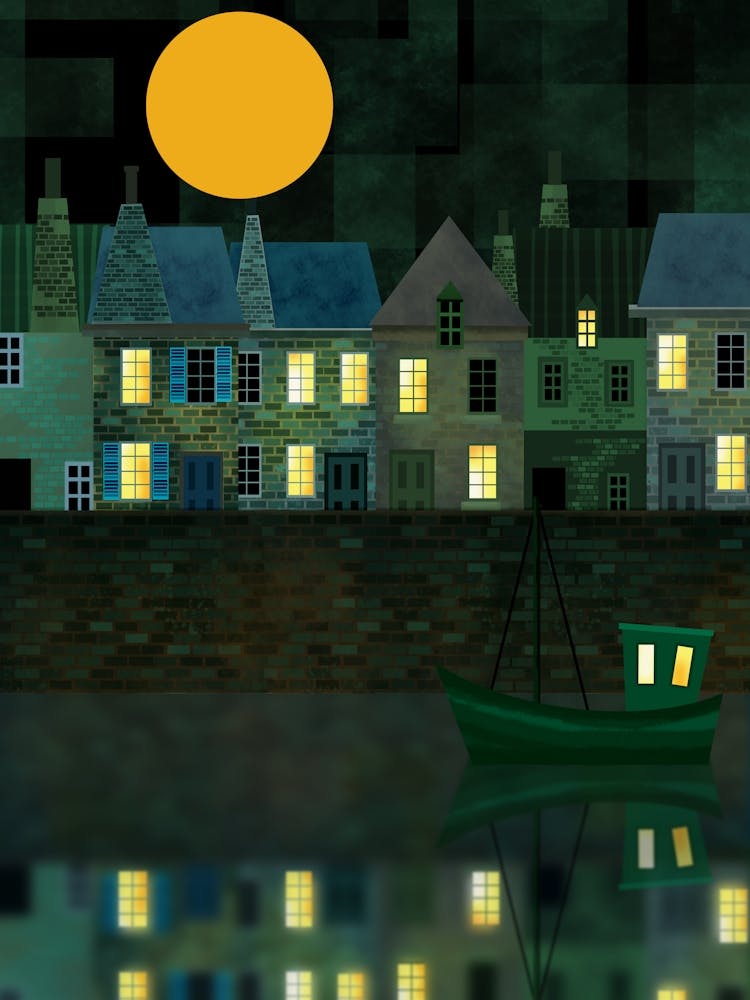 Fishing Village at Night