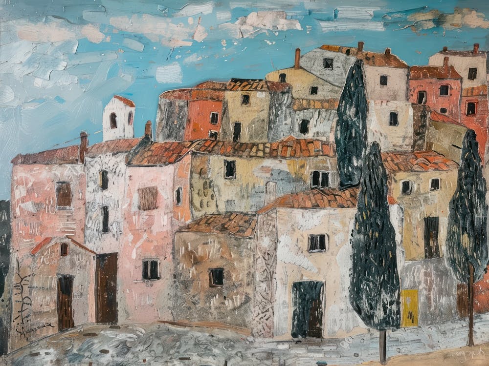 Sunny Homestead Painting Inspired By Paul Cezanne
