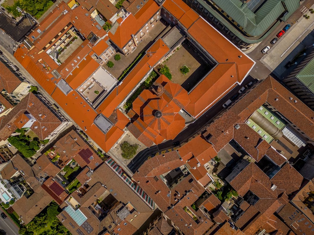 Aerial view of the historic center of Novara, Italy.