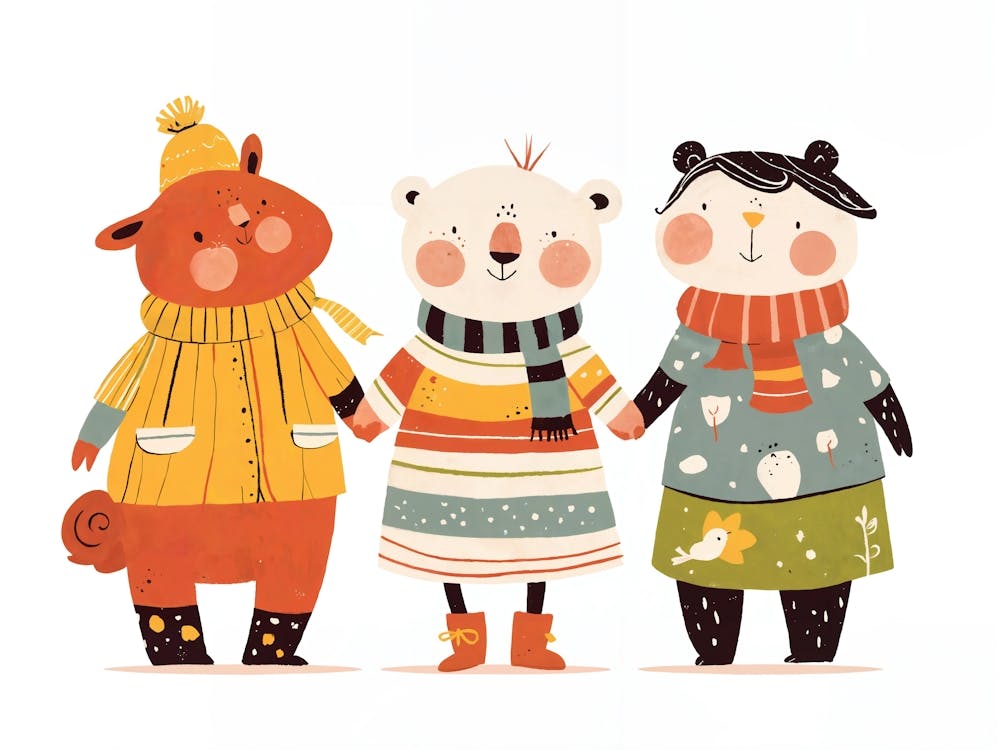 Three Friends In Winter Clothes