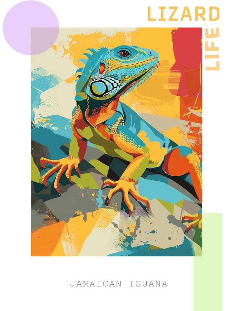 Turquoise Jamaican Iguana Abstract Modern Illustration 3 Poster