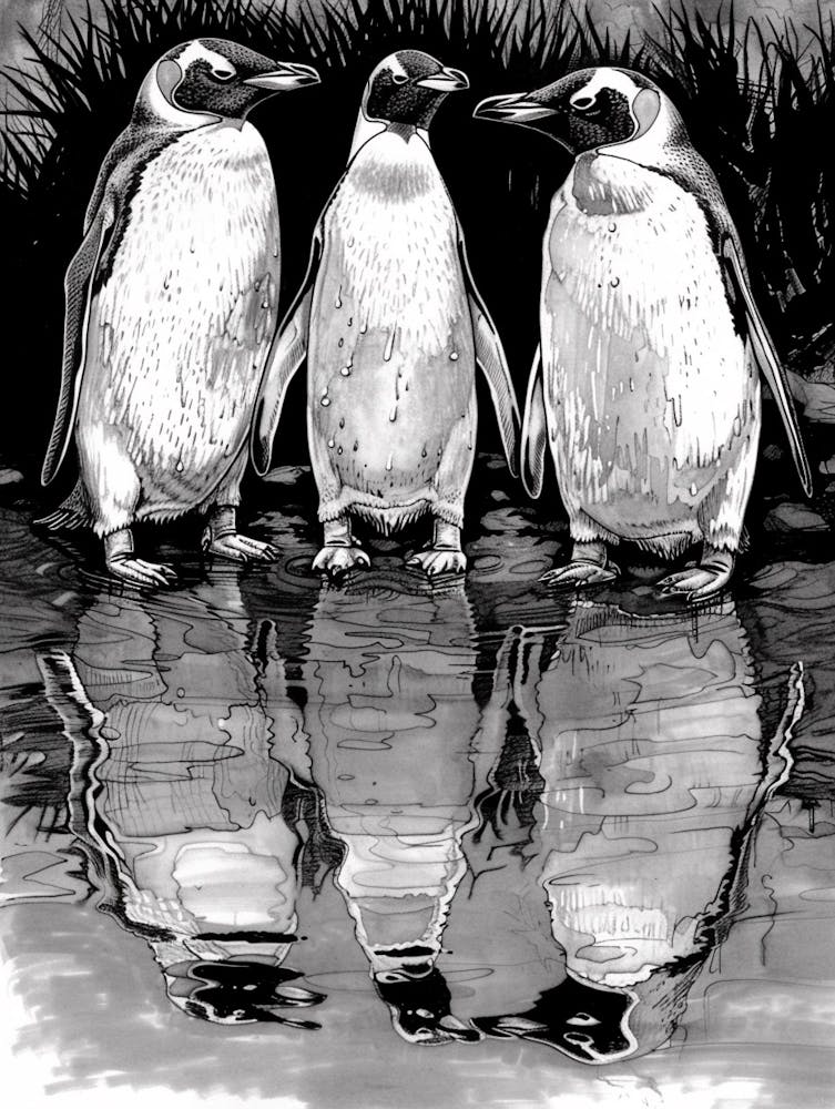 King Penguin Admiring Their Reflections 2