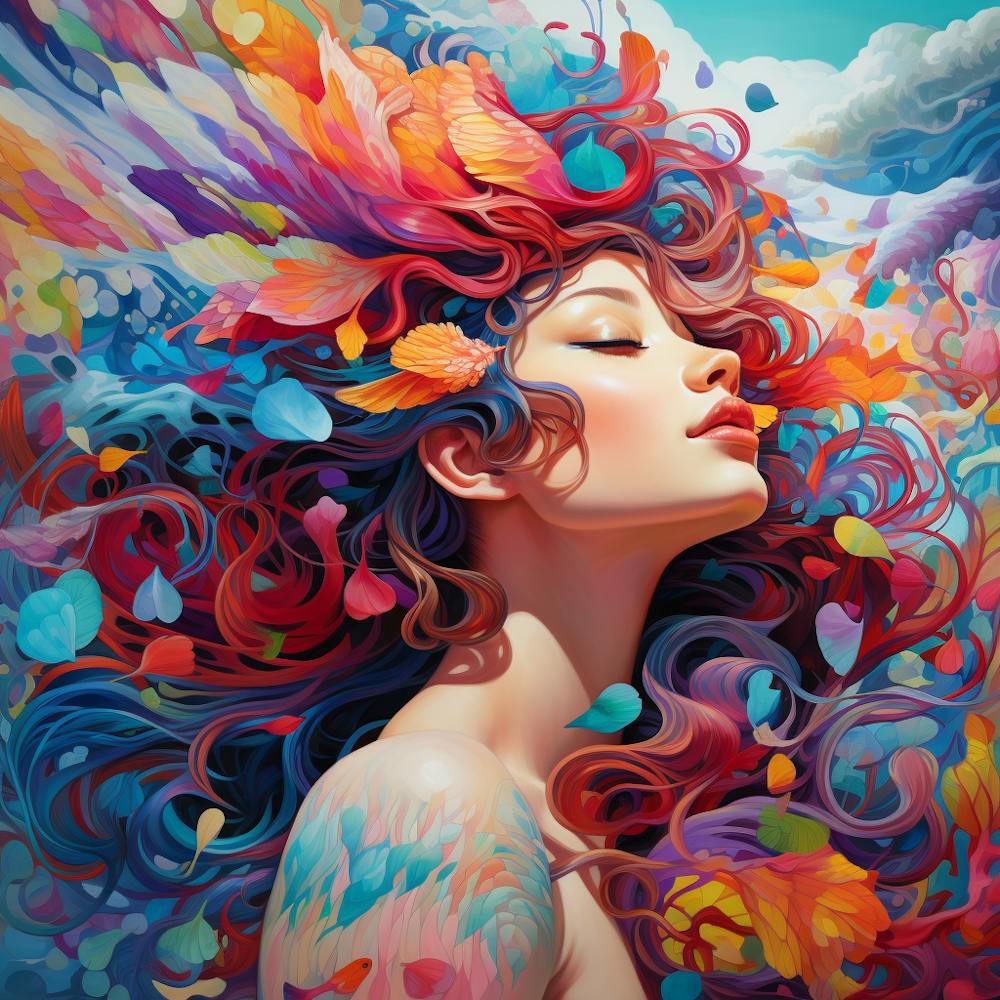 Colorful Woman With Colorful Hair - Unique