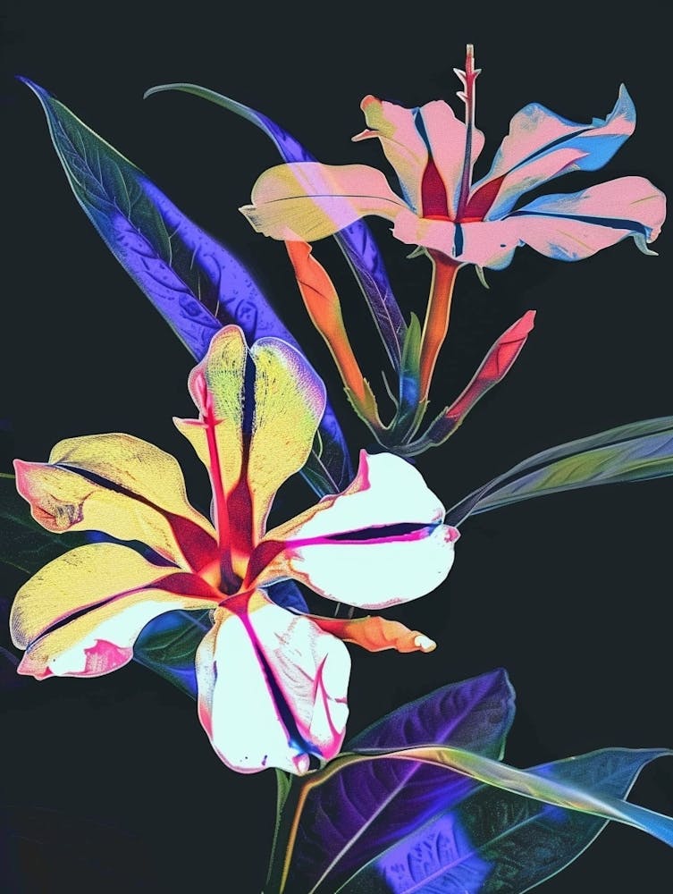 Neon Flowers On Black Periwinkle 3