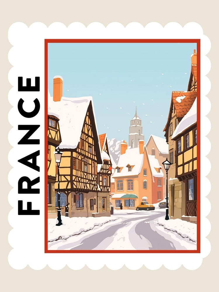 Retro Winter Stamp Poster Colmar France