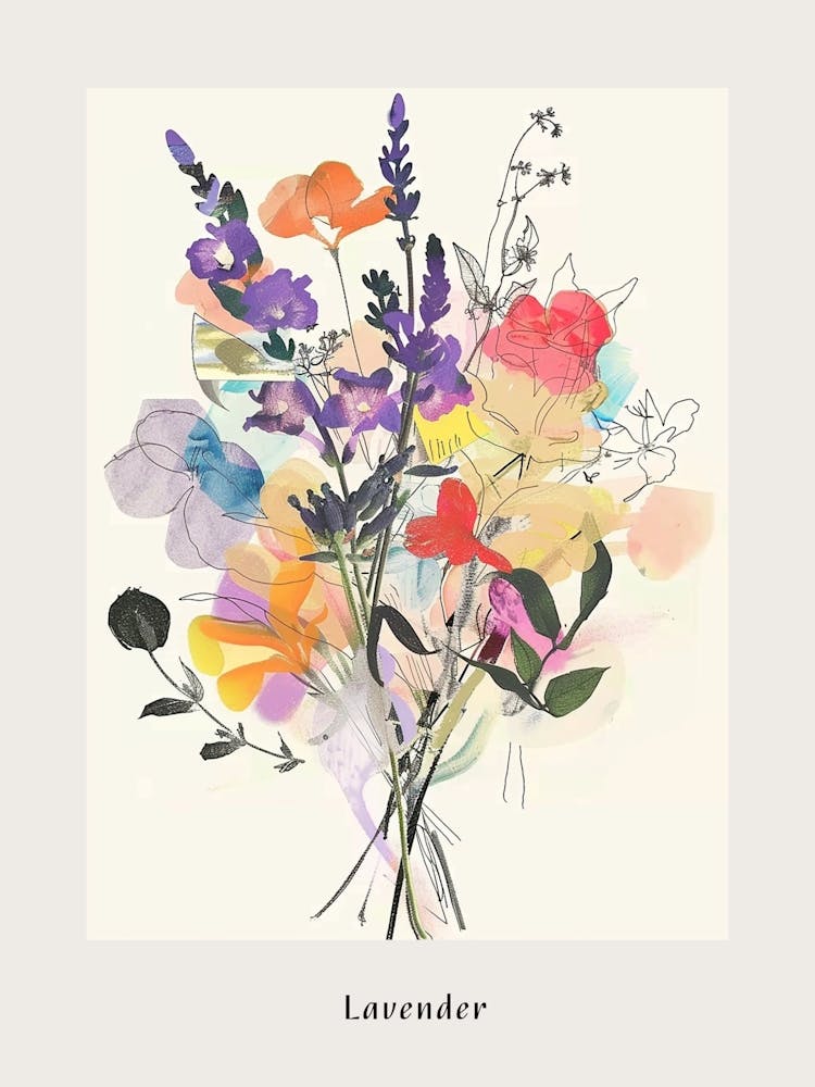 Lavender 2 Collage Flower Bouquet Poster
