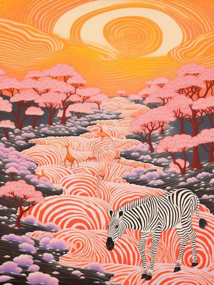 Linocut Pink & Red Inspired Zebra 2