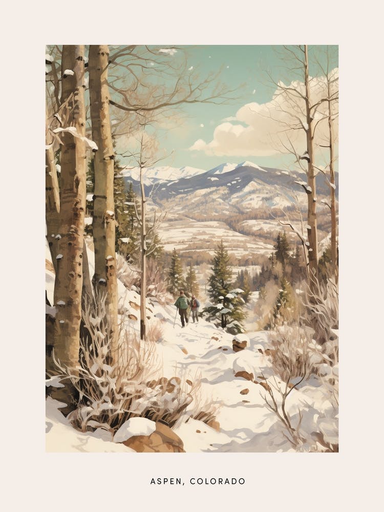 Vintage Winter Poster Aspen Colorado 3