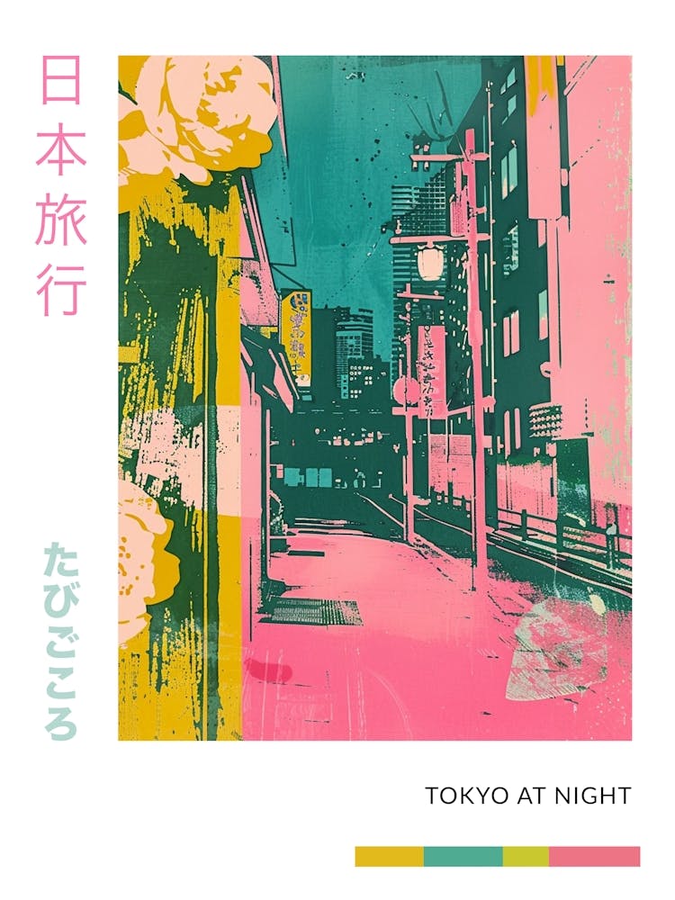 Tokyo Night Scene Pink Silkscreen Poster 1