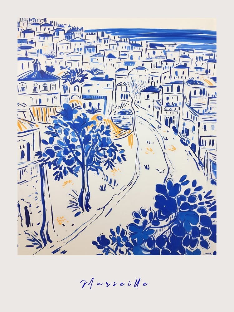 Marseille Frankreich 2 Mittelmeerblau Zeichnungs-Poster