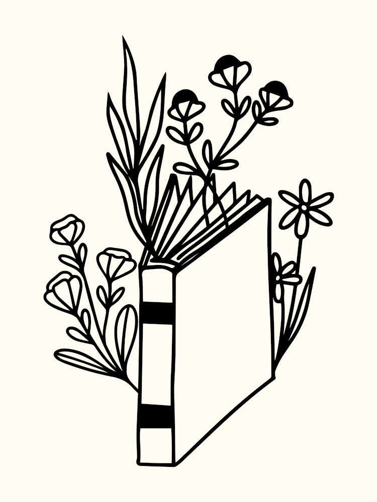 Book And Flowers Monoline Hand Drawing Aesthetic Illustration
