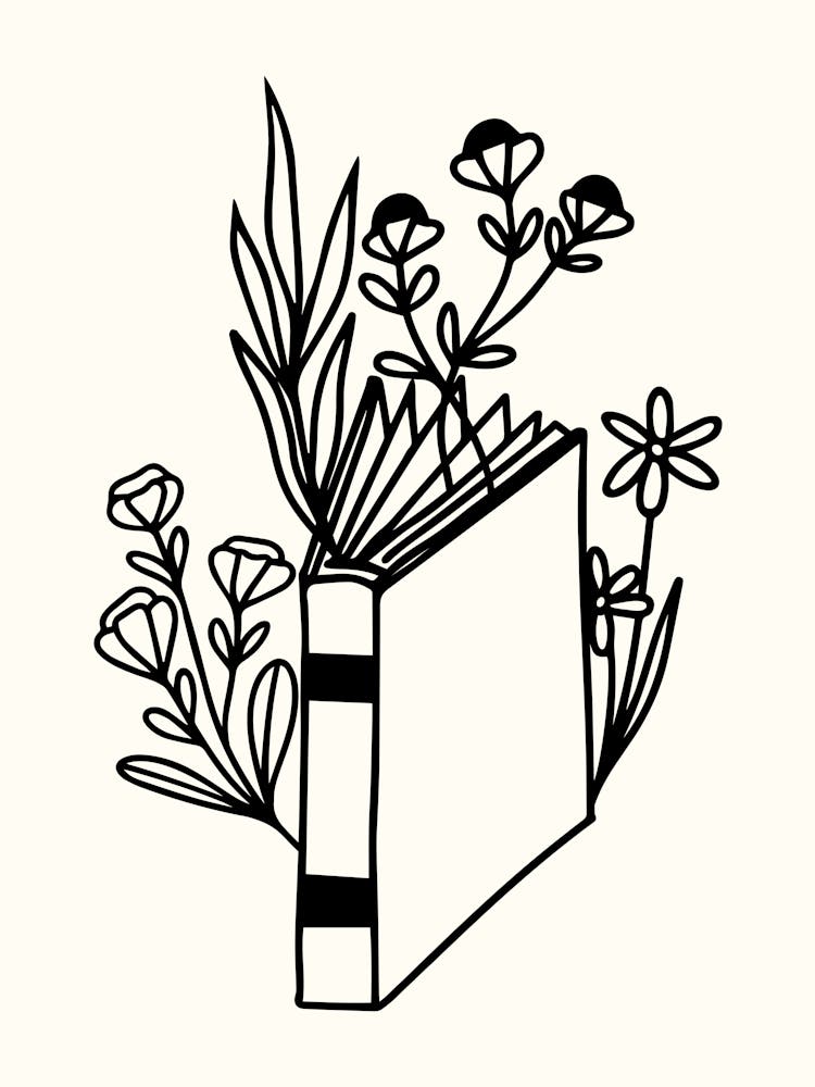 Book And Flowers Monoline Hand Drawing Aesthetic Illustration