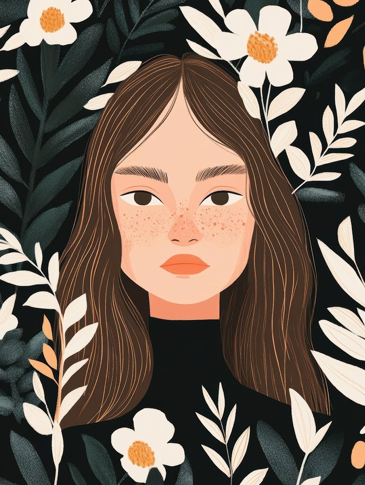 Illustration Of A Girl With Flowers