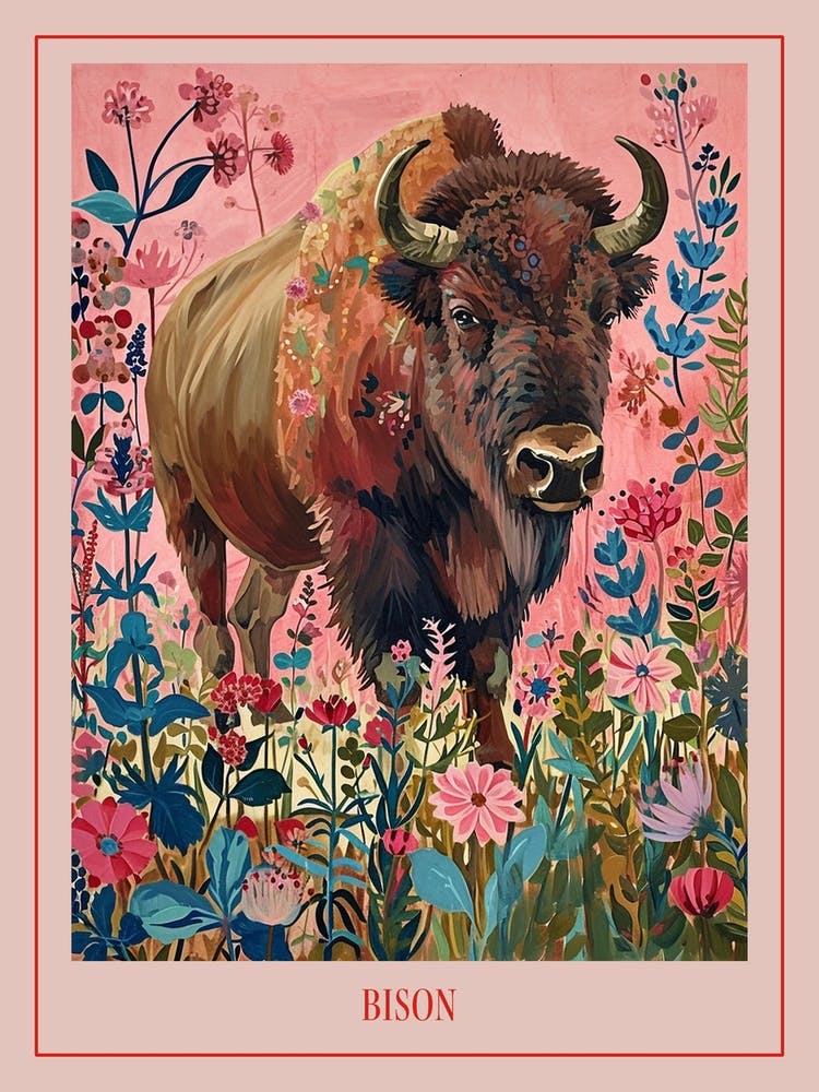 Floral Animal Painting Bison 3 Poster