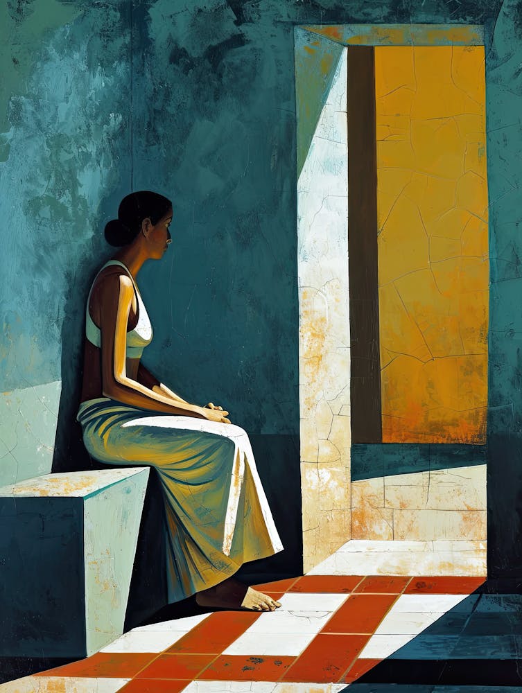 Mexican Woman Sitting In Doorway