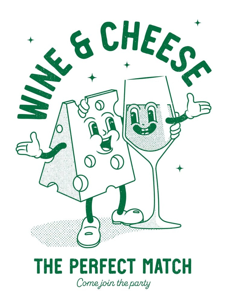 'Wine And Cheese' retro kitchen print