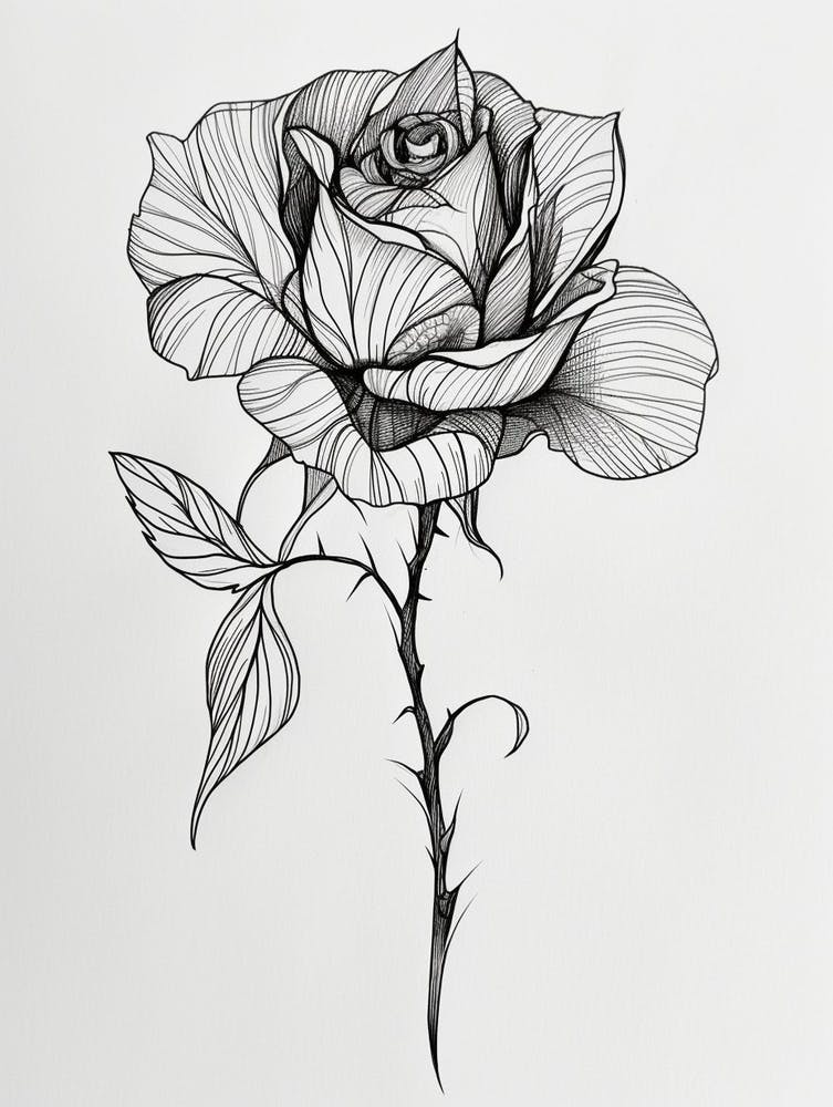 English Rose Black And White Line Drawing 37