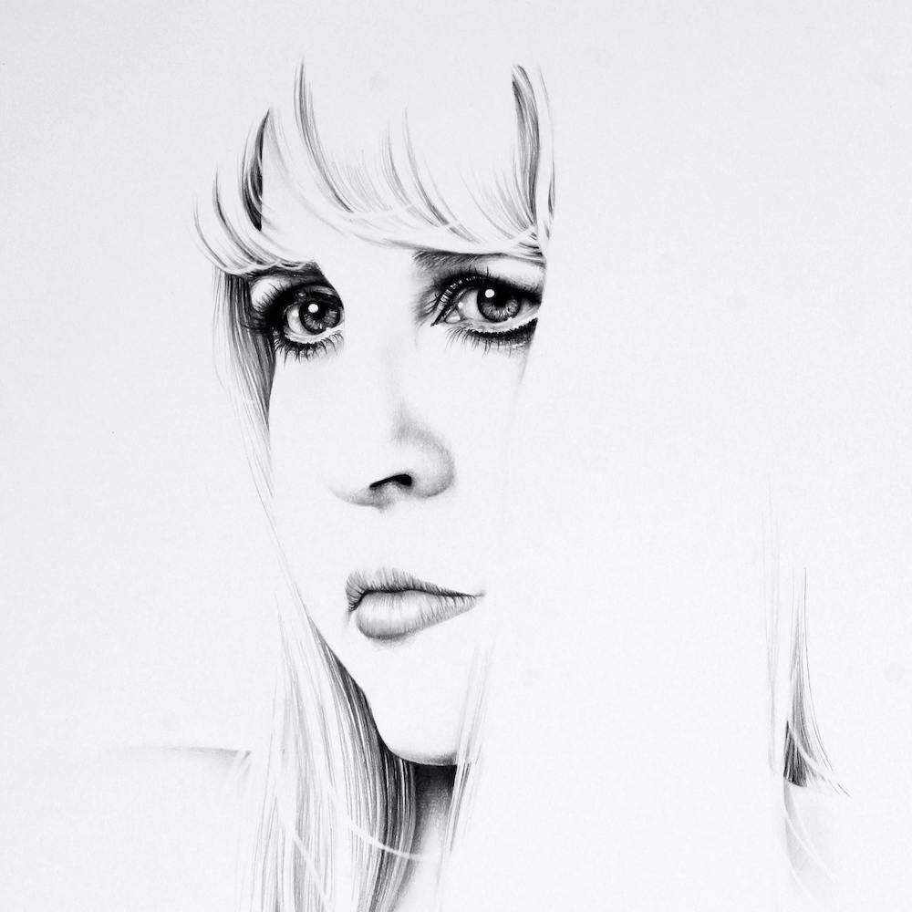 Stevie Nicks Fleetwood Mac Pencil Drawing Portrait Minimal Black and White
