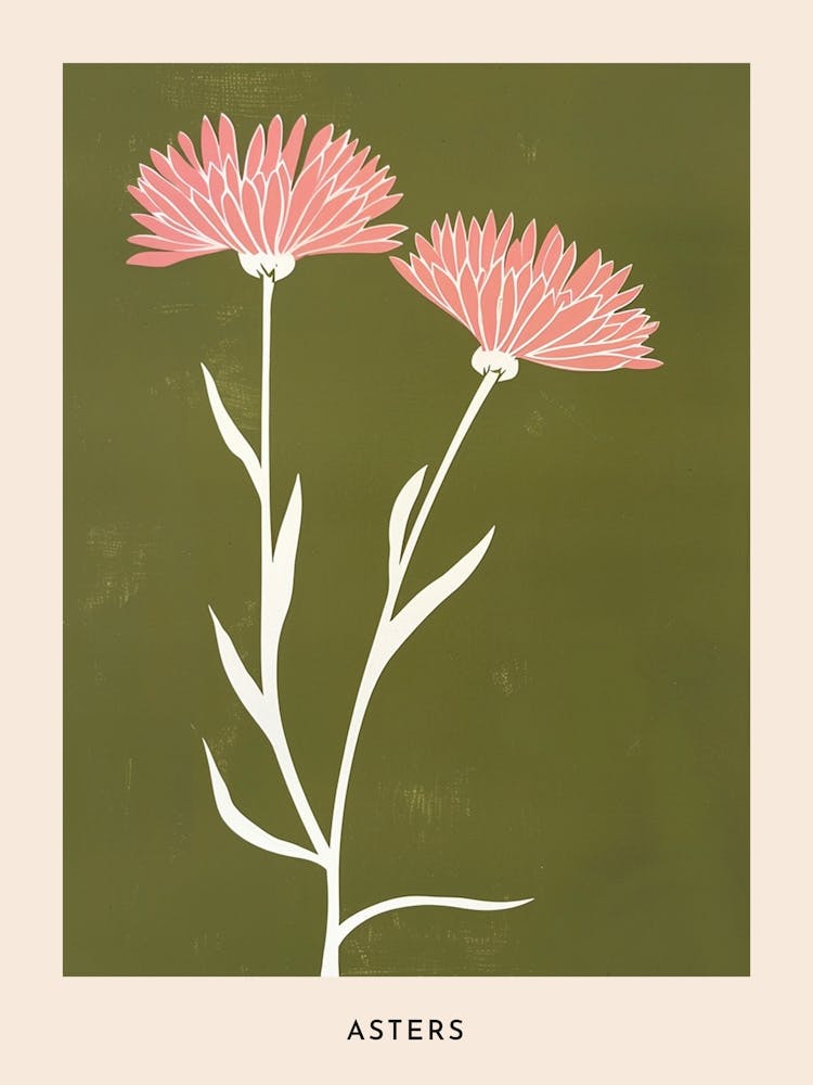 Pink & Green Asters 3 Flower Poster