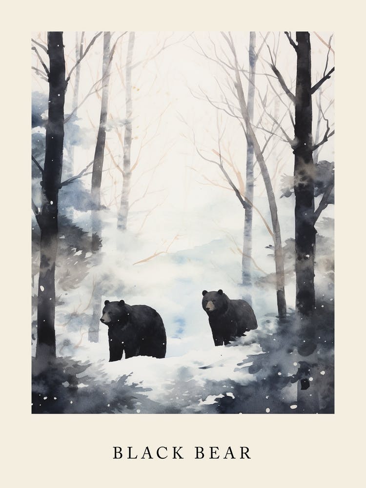 Winter Watercolour Black Bear 1 Poster