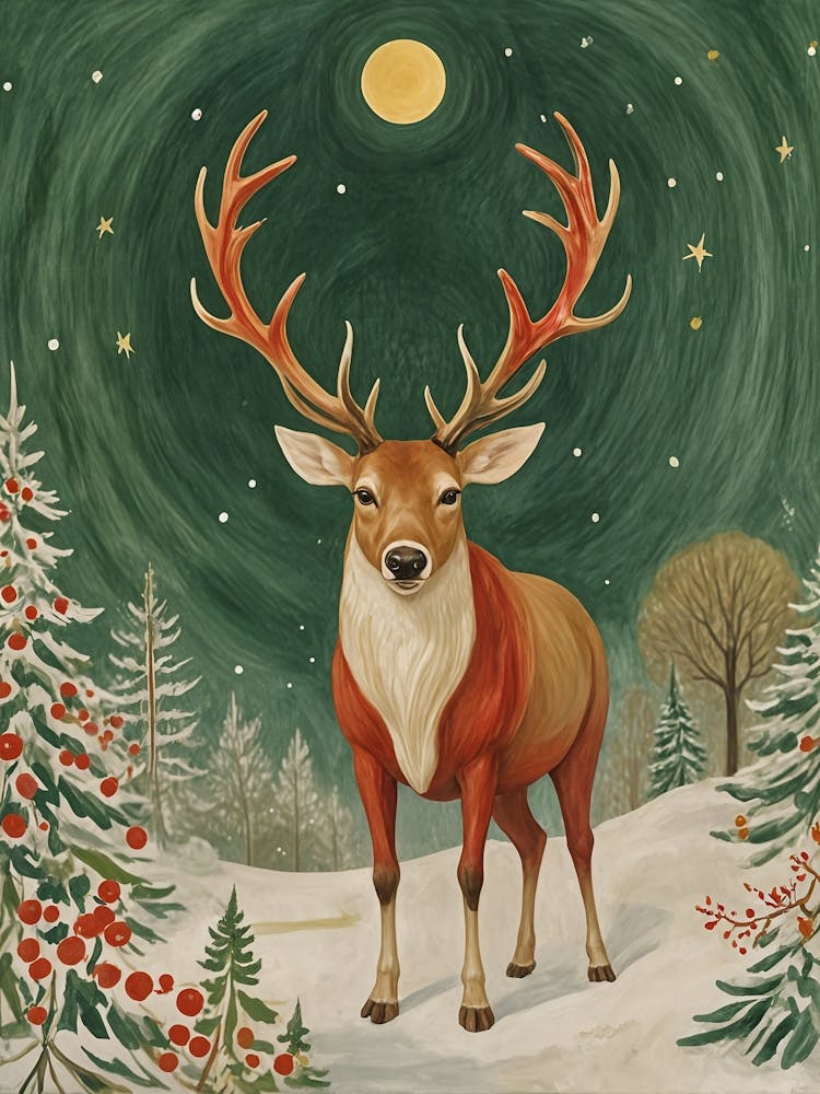 Deer In The Snowy Moonlight