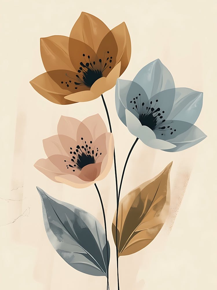 Artistic Blooming Flowers on Canvas