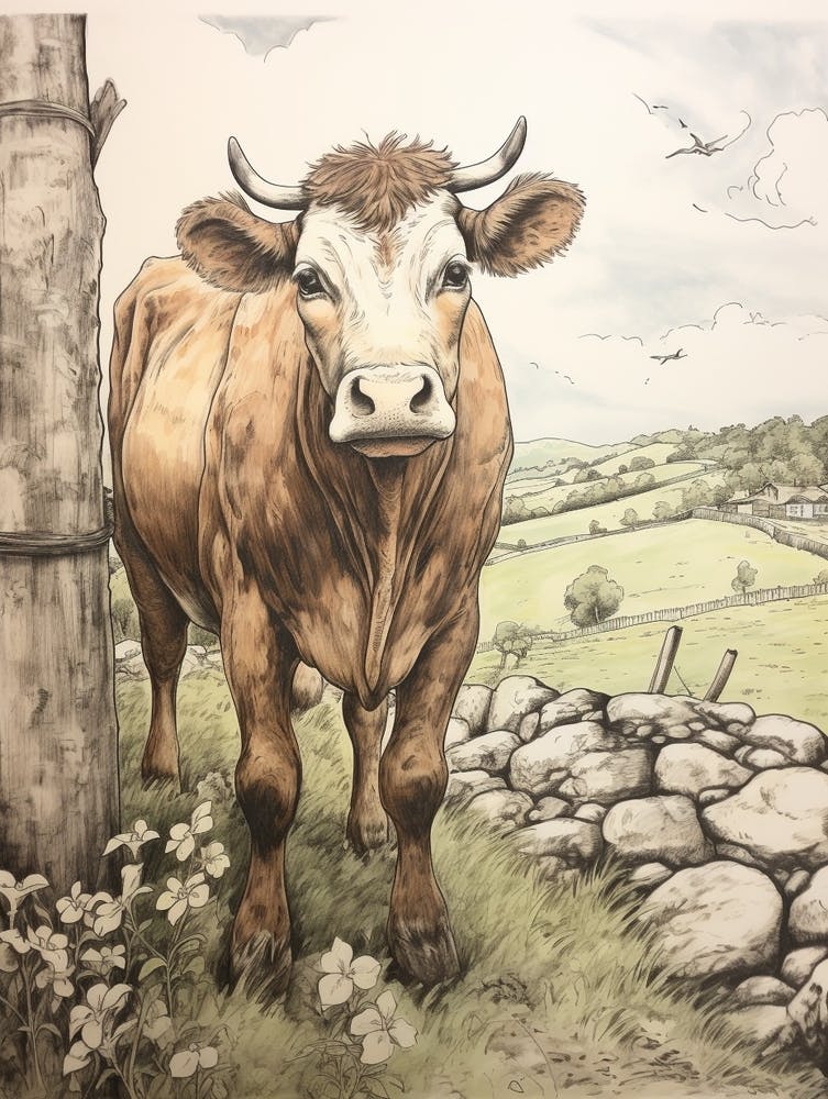 Aquarelle animalière de conte de fées : Vache 3
