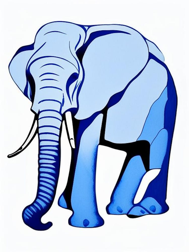 Elephant Symbol Blue And White Line Drawing