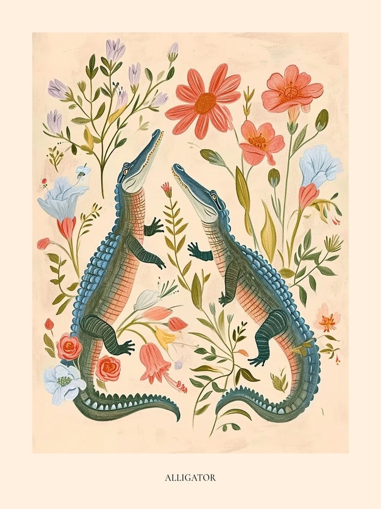 Volkstümliche florale Tierzeichnung Alligator 2 Poster