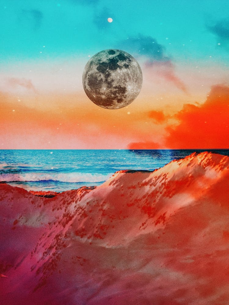 Orange Teal Moon Collage