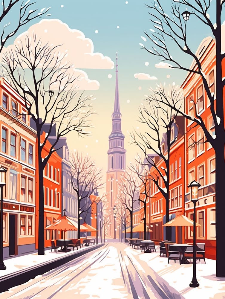 Illustration de voyage hivernale vintage Copenhague Danemark 2